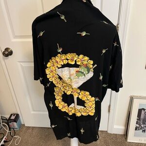 Kahala Men's Black Short-Sleeve Shirt with Yellow Floral Martini Graphic